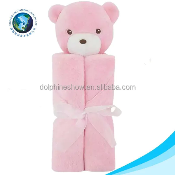 Comfortable soft animal head plush bear baby blanket cute cheap 100% organic cotton baby blanket