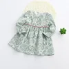 Printed long-sleeve O collar girl cotton dress