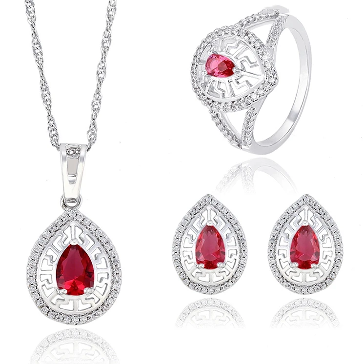 

63833 Xuping wholesale crystal inlayed stone jewelry set, imitation jewellery, Rhodium color