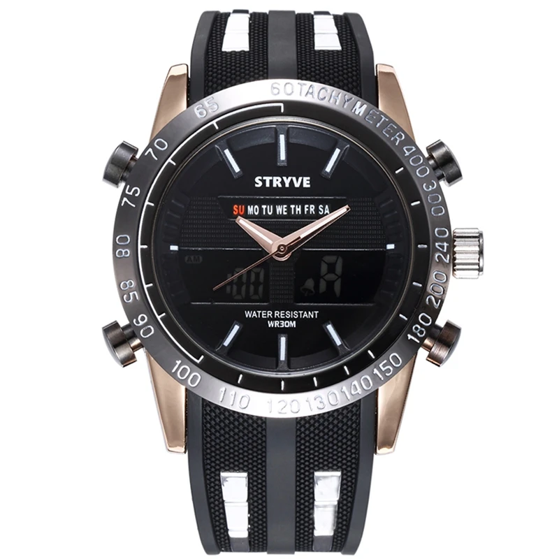 

STRYVE Mens Watches Waterproof Top Brand Luxury digital Quartz Watch Man silicone Sport Wrist Watch Men Waterproof Clock