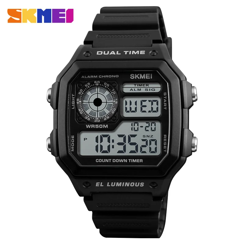 

fashion sports wrist watch China Jam Tangan supplier SKMEI 1299 Dual time wristwatches digital watch digital waterproof watches