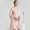 wholesale Best Gift for Girls Women Sexy Silk Satin Robe Camisole Pajama Dress 2 Piece Suit Sleepwear