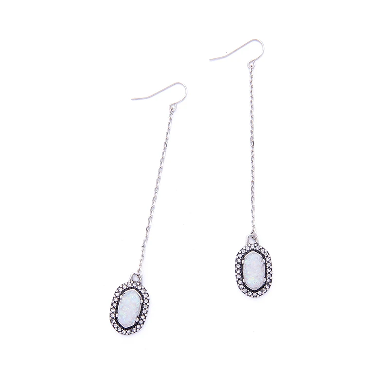 

ed00371b Simple Long Chain Silver Drop Earrings Stone Women Free Shipping