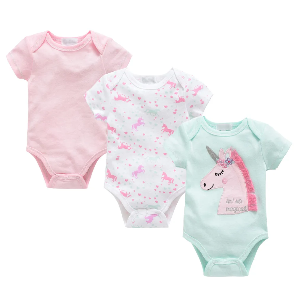 Ivy10016G Kids baby 100% organic cotton cute romper toddlers short sleeve summer unicorn romper