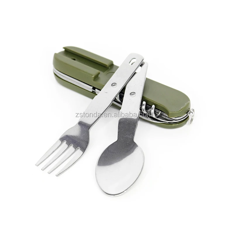 Army Green Folding Portable Stainless Steel Camping Picnic Cutlery