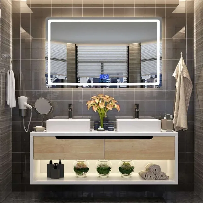 New Marble Wash Double Basin Bathroom Vanity Furniture Cabinets Mirror ...