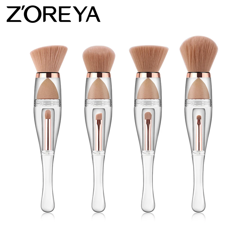 

3 in 1 Black Private Label Makeup brush Women Face Foundation oval Makeup Brush, Transparent