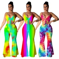 

Sexy 2019 summer stretch tie-dye gradient wide-leg pants womens one piece jumpsuit FM-K9346