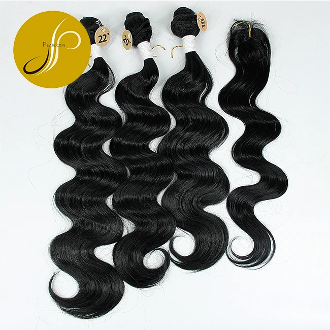 Synthetic Fiber Multi Pack Body Wave 3 Bundles with Lace Closure Hair Extensions Ombre Multi Color Palette Hair Weft Weaving