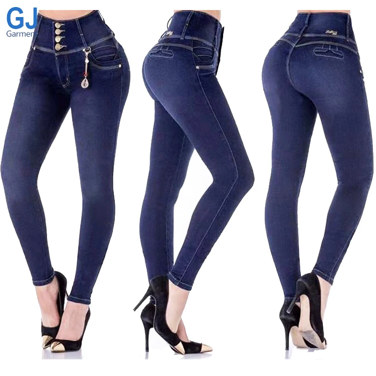 

High Rise Pent All Branded Name Denim Butt Lift Colombian Levanta Cola Hip Push Up Lady Women Skinny Pants Jeans For Women, Blue