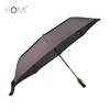 Real wooden handle auto open & close vented windproof travel double canopy umbrella 2 fold