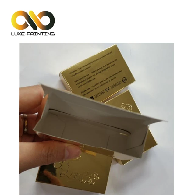 
250gsm golden card embossed logo custom printing contact lens packaging 