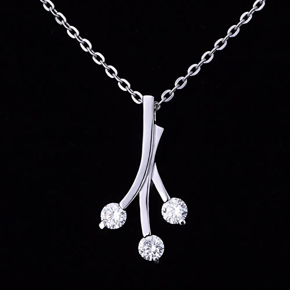 

Graceful Custom Design Three Leafs Cubic Zircon Wholesale Rhodium Plated S925 Silver Material Pendant Necklace, As photo