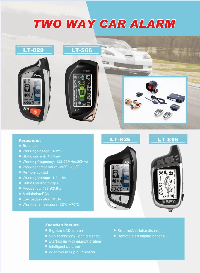 2020 Spy Original Dc12v 2 Way Car Alarm System With Lcd Pager Display