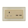 FIKO Wall type 147 gold stainless steel concealed three-hole 13A square angle socket with two-bit USB hotel bedside socket