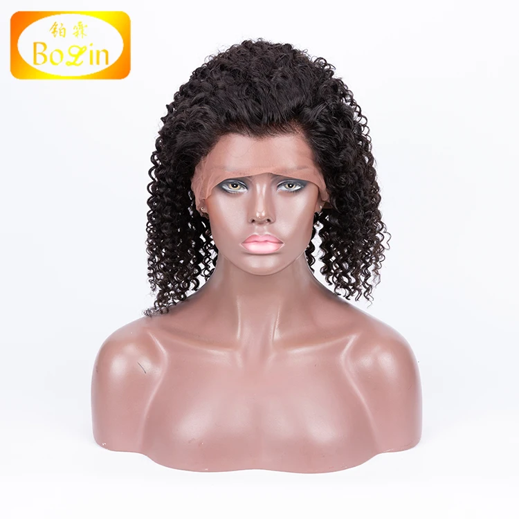 

Brazilian 100% virgin human hair Natural Color kinky curly pre plucked full lace wig