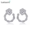 LUOTEEMI Full Tiny Sparkling CZ Diamond Rose Flower Stud For Women Luxury Big Zircon Earrings