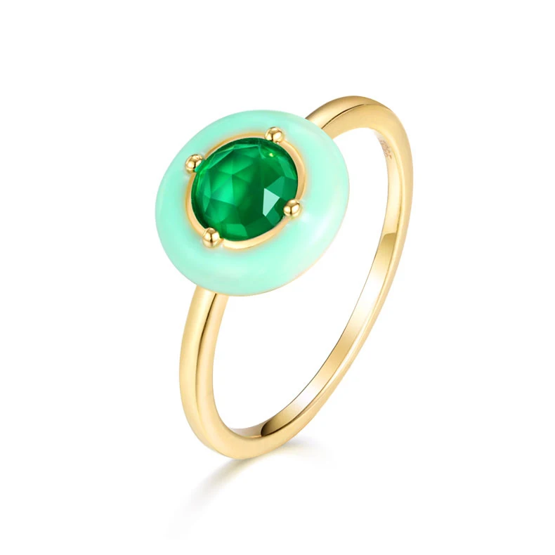

Unique design 925 silver mint enamel jewelry gold plating green agate ring, Picture