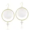 Customized 14K Gold Loop Mother of Pearl Shell Circle Pendant Drop Earrings