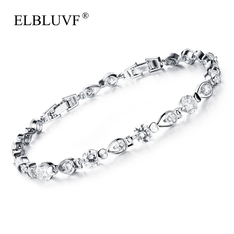 

ELBLUVF Copper Alloy Water Drop Bracelet Zircon Chain Jewelry For Women, Silver