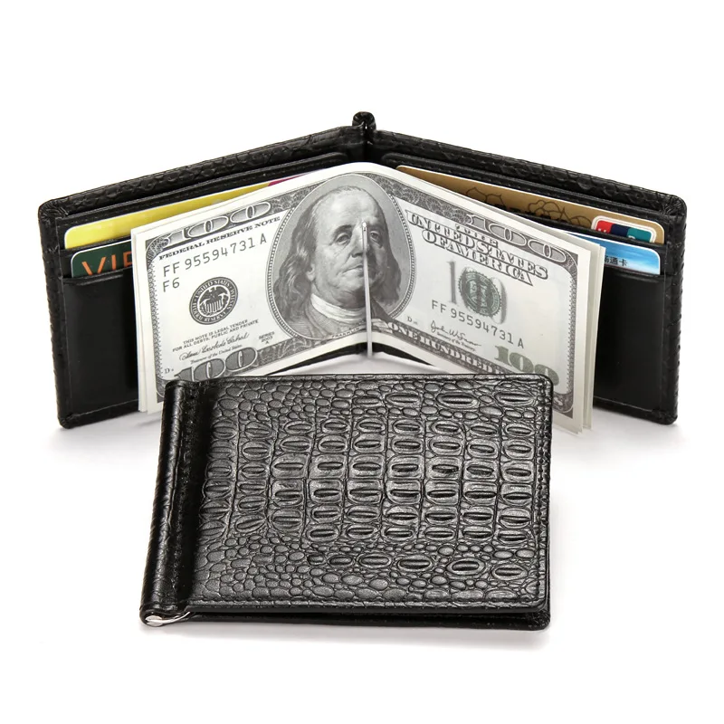 

Wholesale Creative Design Slim Snake Crocodile Print PU Leather Metal Money Clip Wallet, As pictures or customized