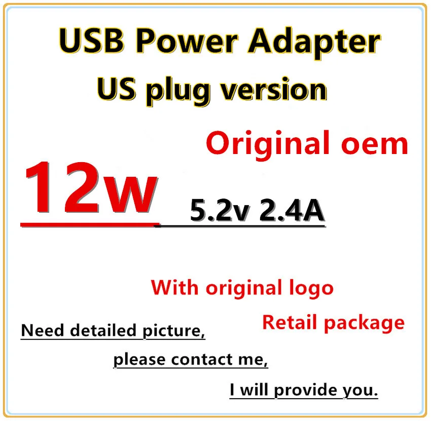 

original oem US plug 12W USB Power Adapter AC home Wall Charger 5.2v 2.4A Retail box with original logo DHL free shipping, White