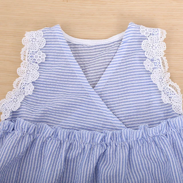 
little girl summer simple style pretty cotton princess lace pinstriped dresses 