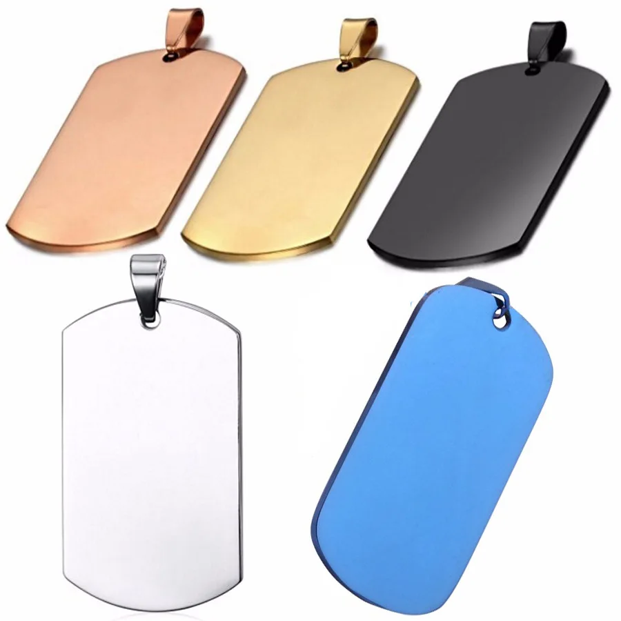 

DTP007 size 49*28*1.8mm Wholesale cheap Square blank pendant stainless steel simple design dog tags for pets jewelry, Silver/black/gold blue