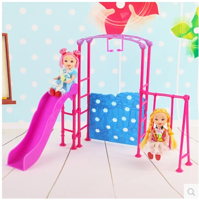Free Shipping doll Amusement Park Slide swing accessories for Barbie Doll girl play house