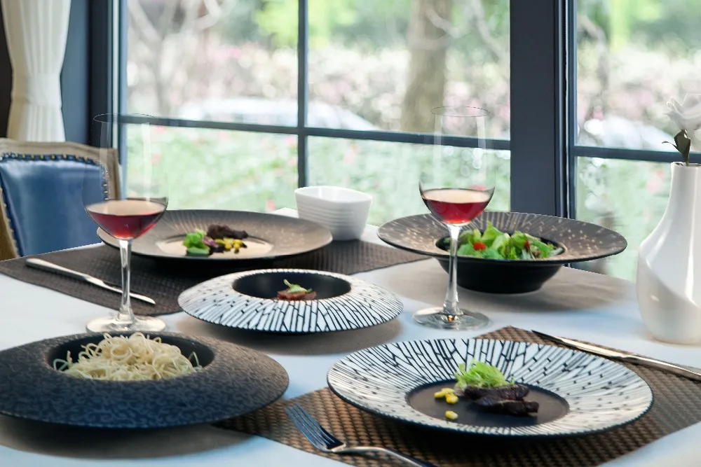 product-Two Eight-dubai tableware porcelain dinnerware ceramic crockery black square plate-img