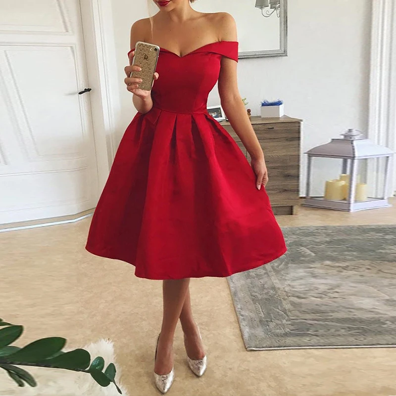 

Sweetheart Neck Off Shoulder Pleated Party Dress, N/a