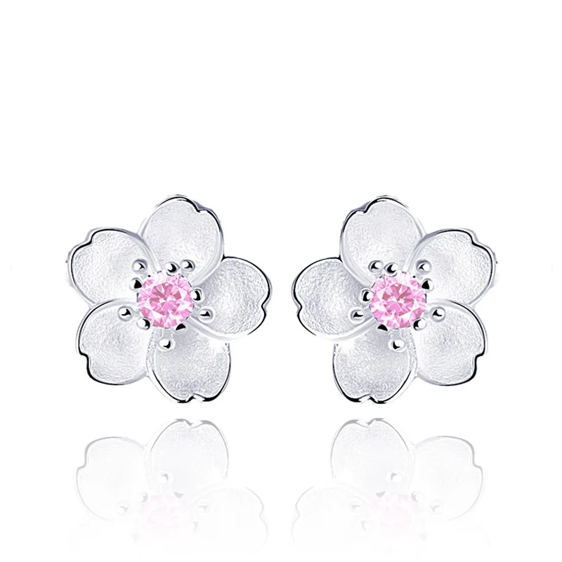

ATHENAA 925 Sterling Silver Jewelry Women  Earrings Girl Zircon Sakura Stud Earrings