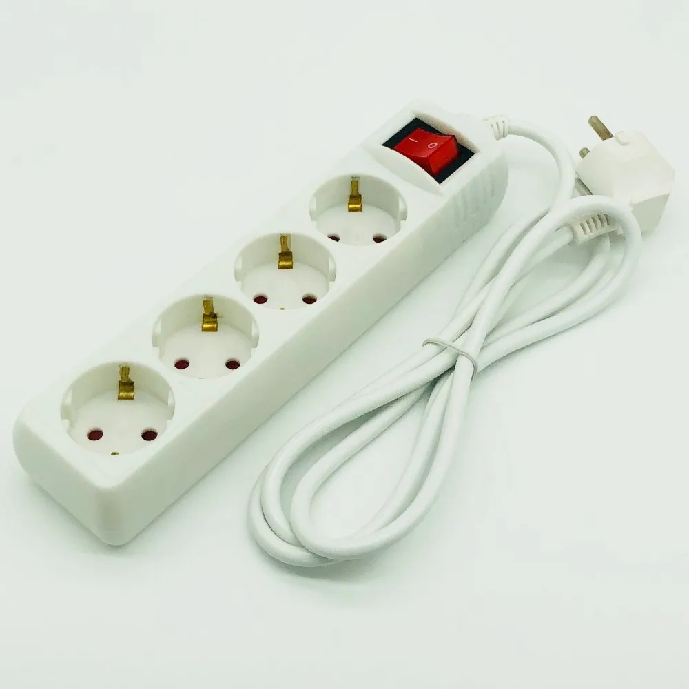 4 Way European Extension Eocket Eu German Socket Power Strip With Long