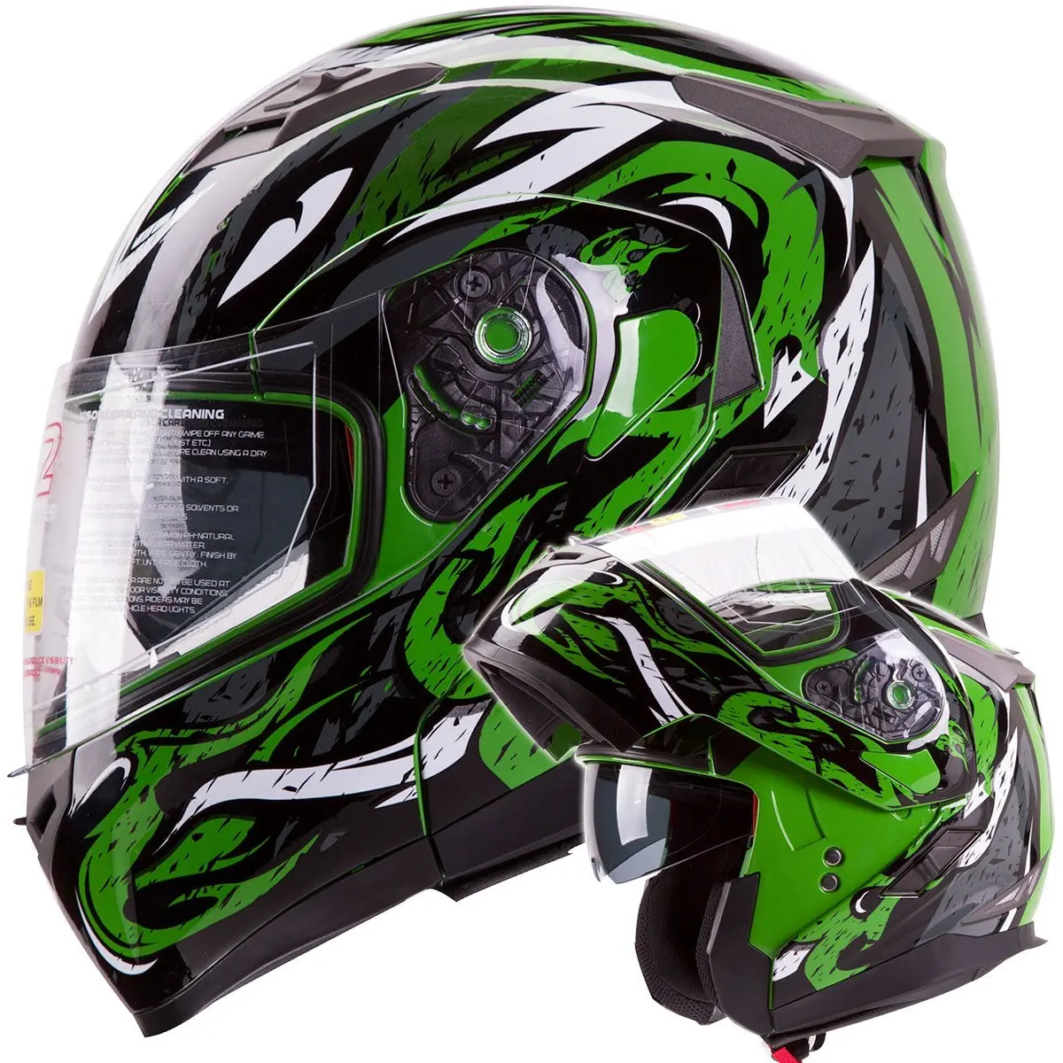 Buy IV2 Green VIPER Dual Visor Modular Flip-Up Motorcycle Adventure