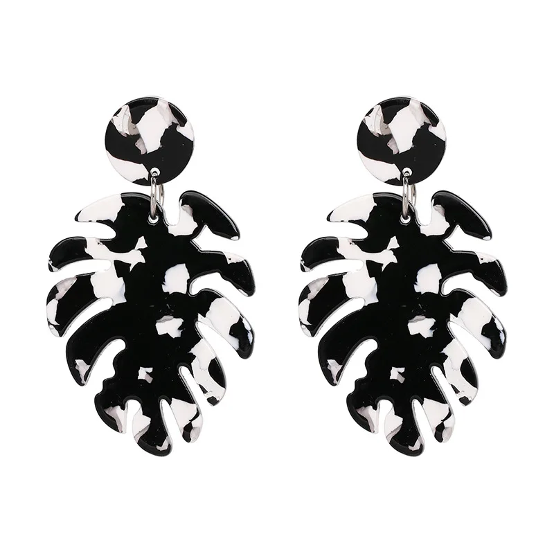 

customized monster drop earrings women statement jewelry fashion hollow resin stud earrings with leaf design, Color