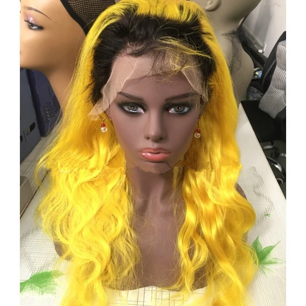 Cheap 20inch Ombre Body Wave Indian Long Hair Buns 1b Yellow Lace