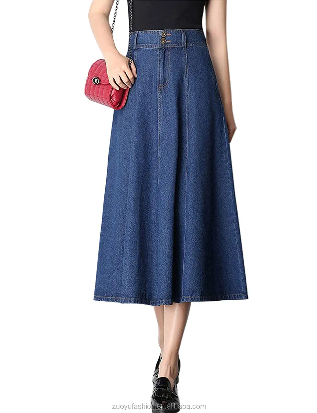 Long Women Denim Skirt Blue Midi Jeans Skirt - Buy High Quality Long ...