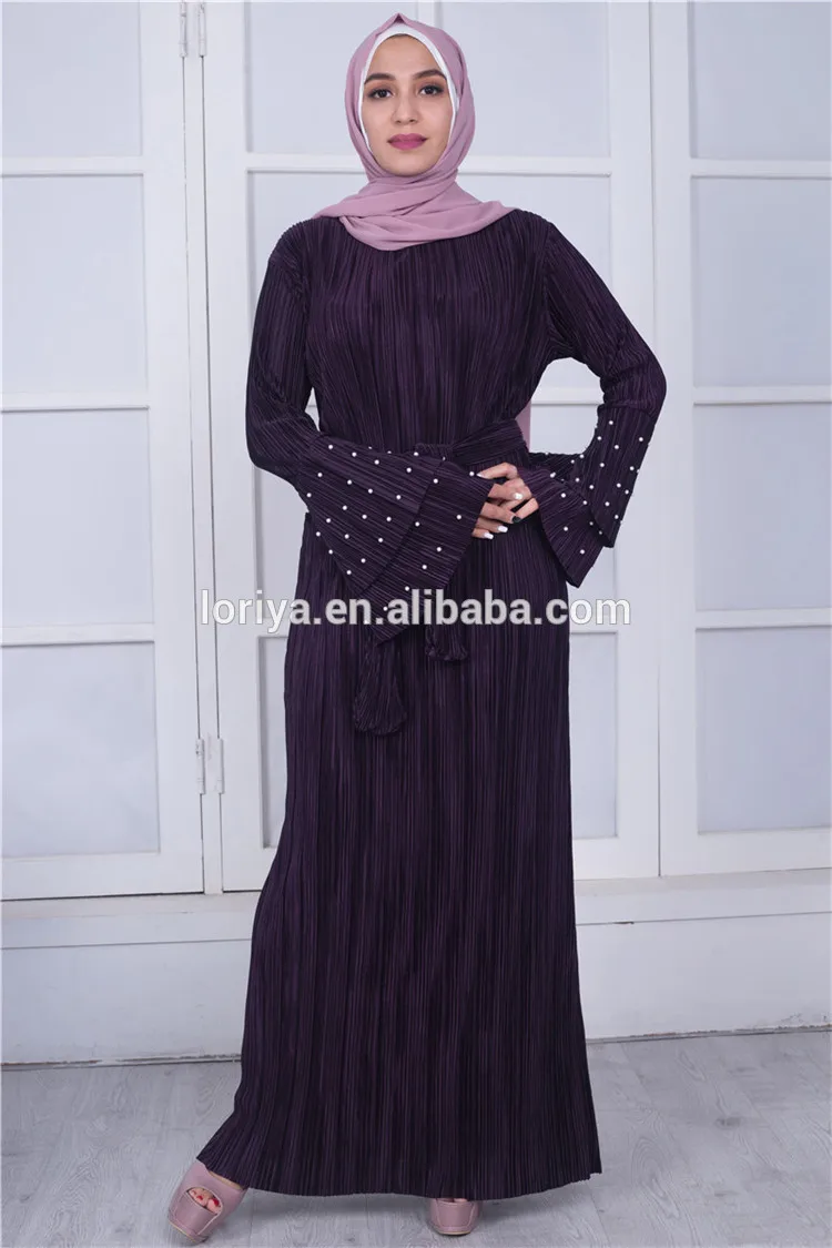 Latest Arrival Eid Ramadan Islamic Clothing Pleated Material Pink