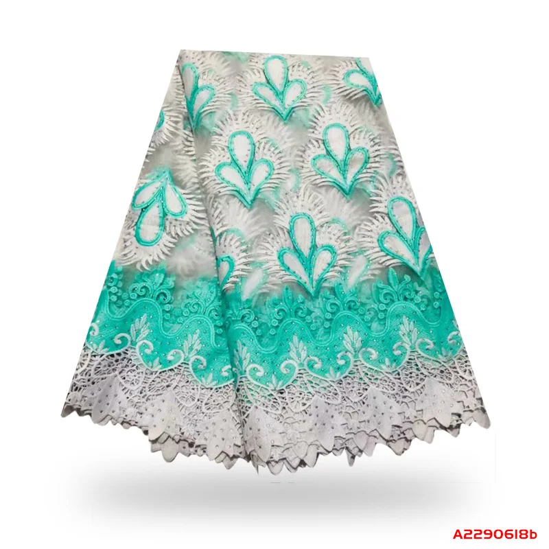 

New Arrival African Nigerian Cotton Cord Guipure Tulle Lace Fabric With Beads