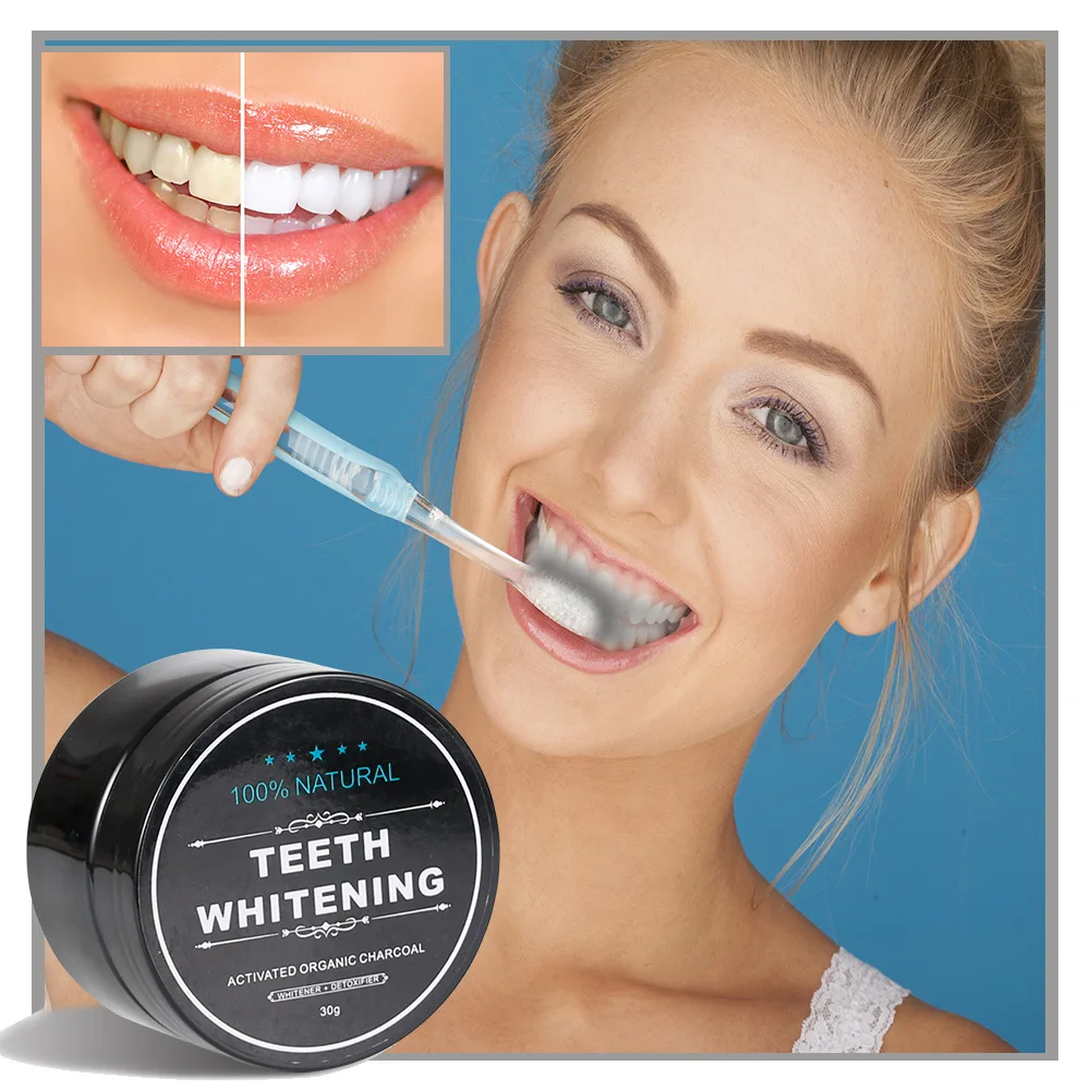 

FDA 100% natural activated charcoal coconut teeth whitening powder 40g with private label, Black