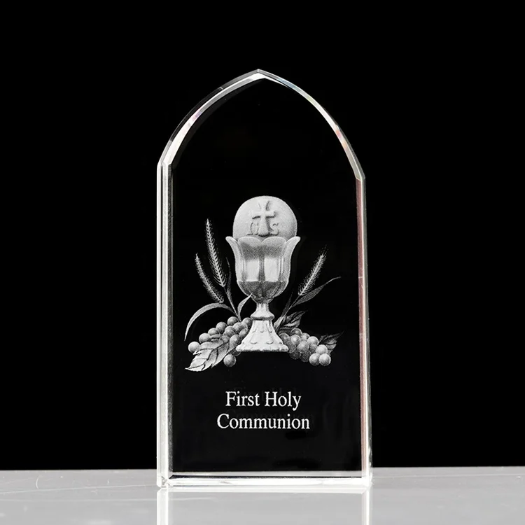 Small Bridge High Quality Wholesale Customized First Holy Communion 3d Laser Engraving Religions Crystal Baptism Craft