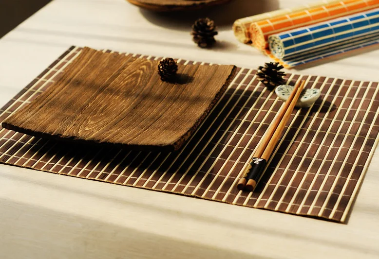 Colorful Custom Rectangle Print Lacquered Bamboo Placemats For Dining