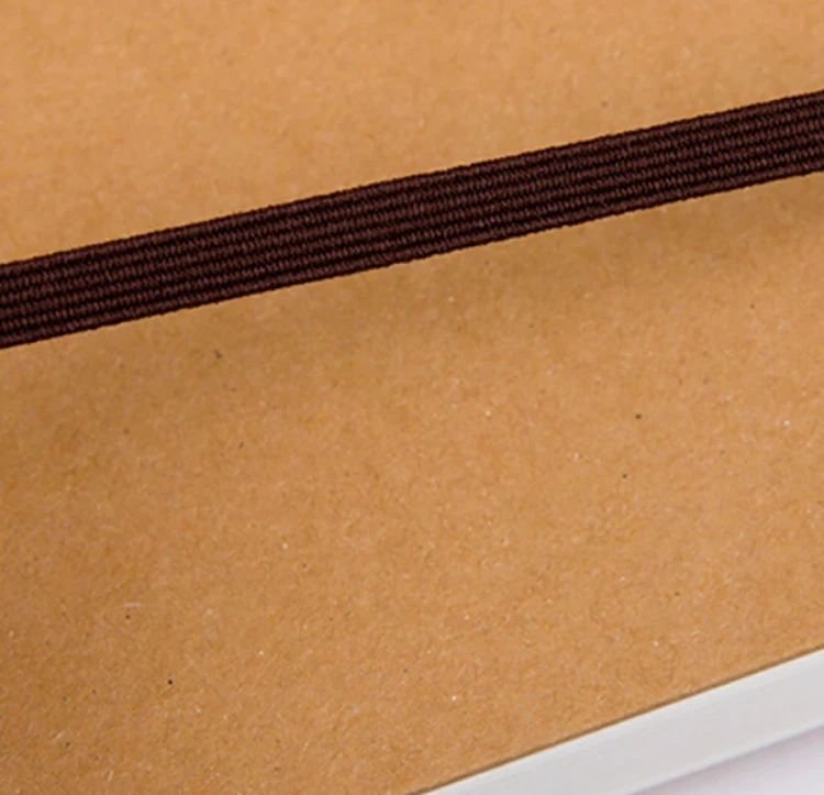 Durable Stitching Lay Flat A5 Black Card Kraft Paper Notebook With Elastic Band