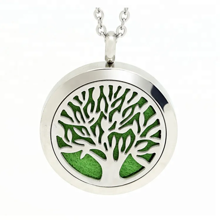 

Aroma Perfume Locket Essential Oil Diffuser Jewelry 316L Stainless Steel Aromatherapy Tree Of Life Diffuser Necklace Pendant, Silver, black, rose gold
