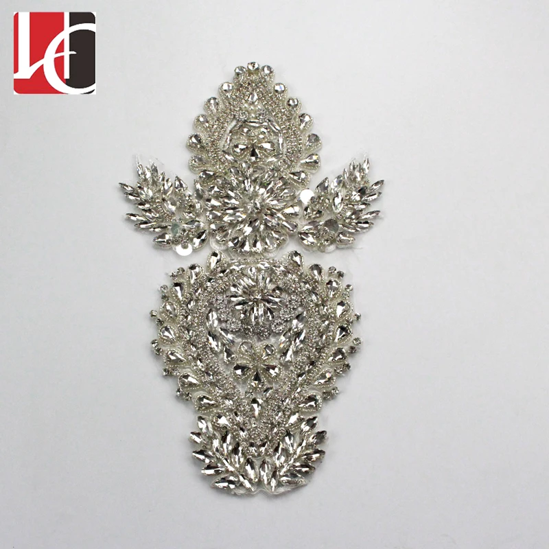 

HC-5379 wholesale popular design beaded crystal motifs applique, Silvery gold rose gold