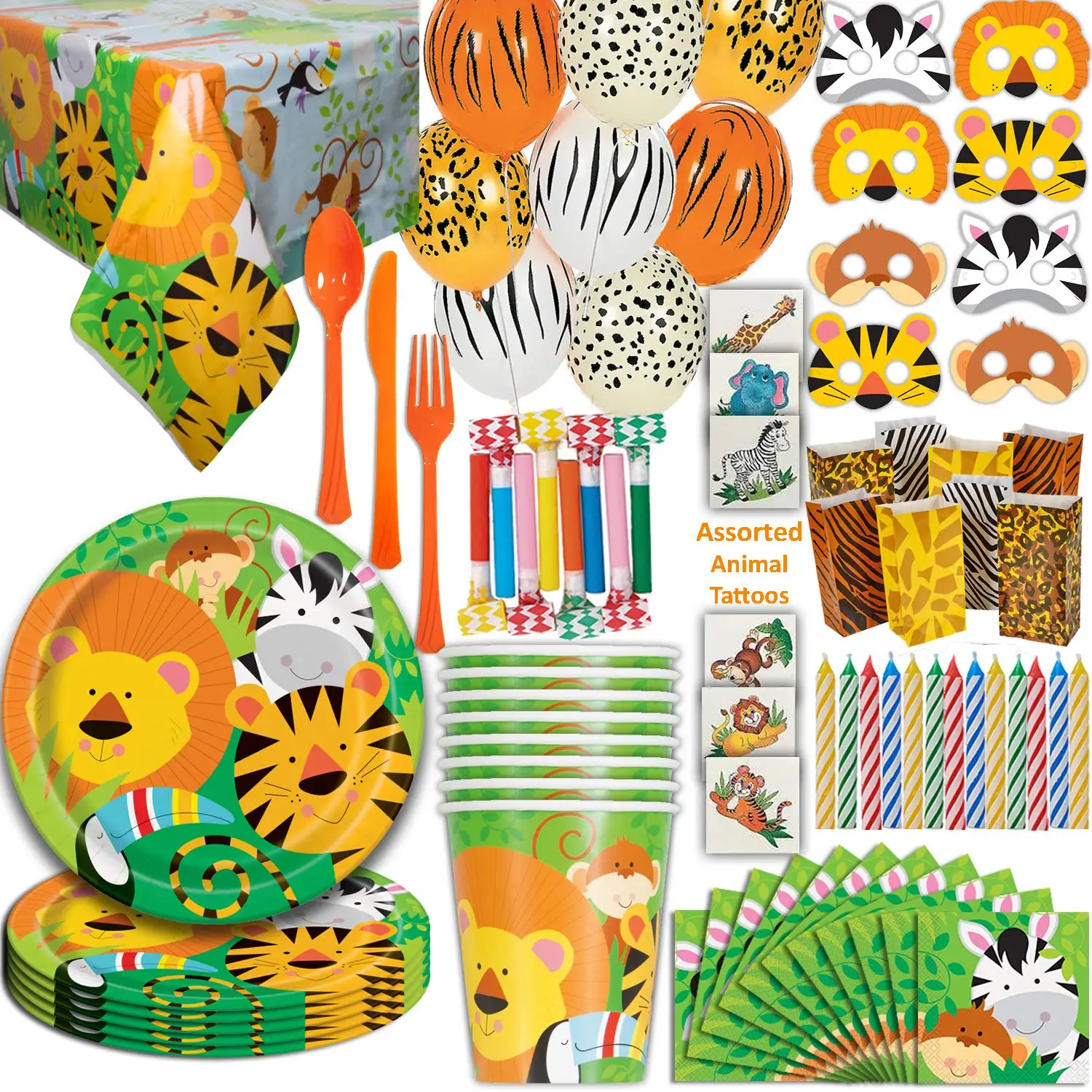 JUNGLE PARTY TABLEWARE SUPPLIES Bags etc Napkins Cups FREE DELIVERY Plates