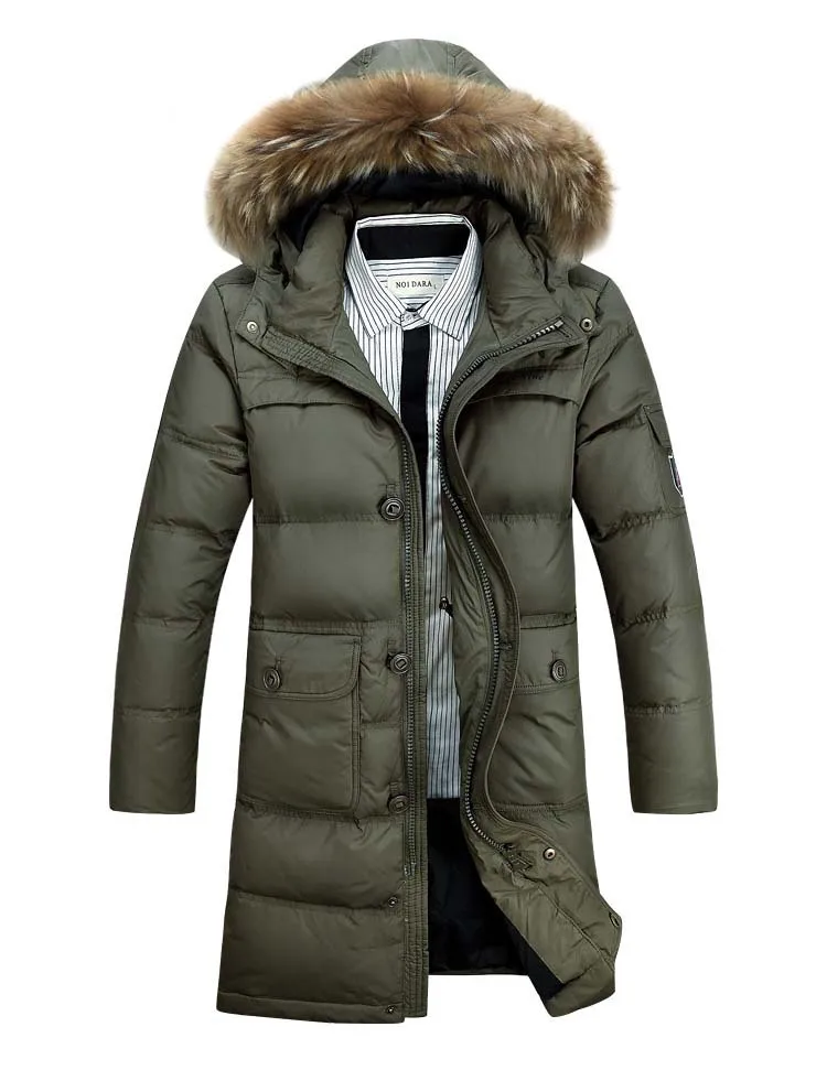 Pandapang Mens Trendy Faux Fur Hood Thick Camouflage Mid-Length Parkas Jacket