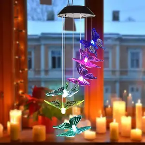 Image of Wind Chime, Solar Hummingbird Butterfly Wind Chime Mobile Wind Chimes Outdoor, Color Changing LED Hanging Lamp Wind Chimes for O
