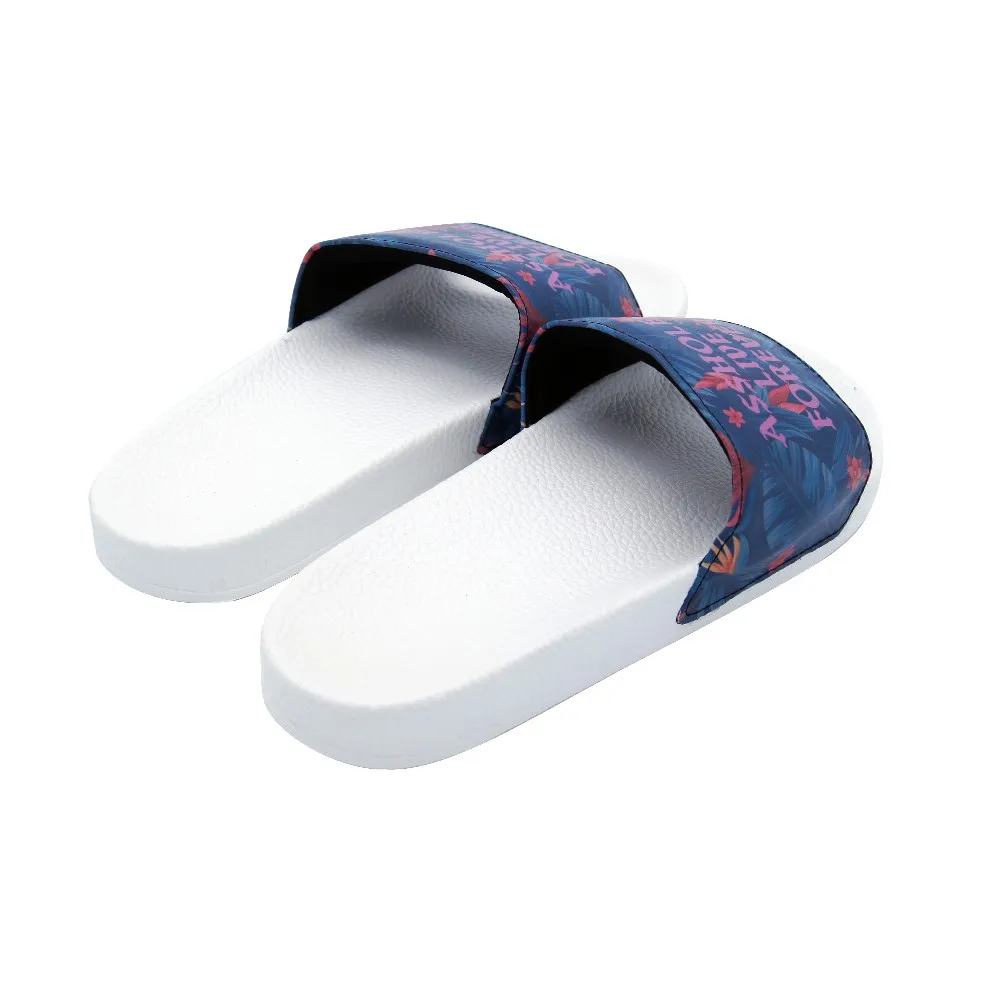 Wholesale Digital Print Custom White Pu Slide Footwear Women Flat