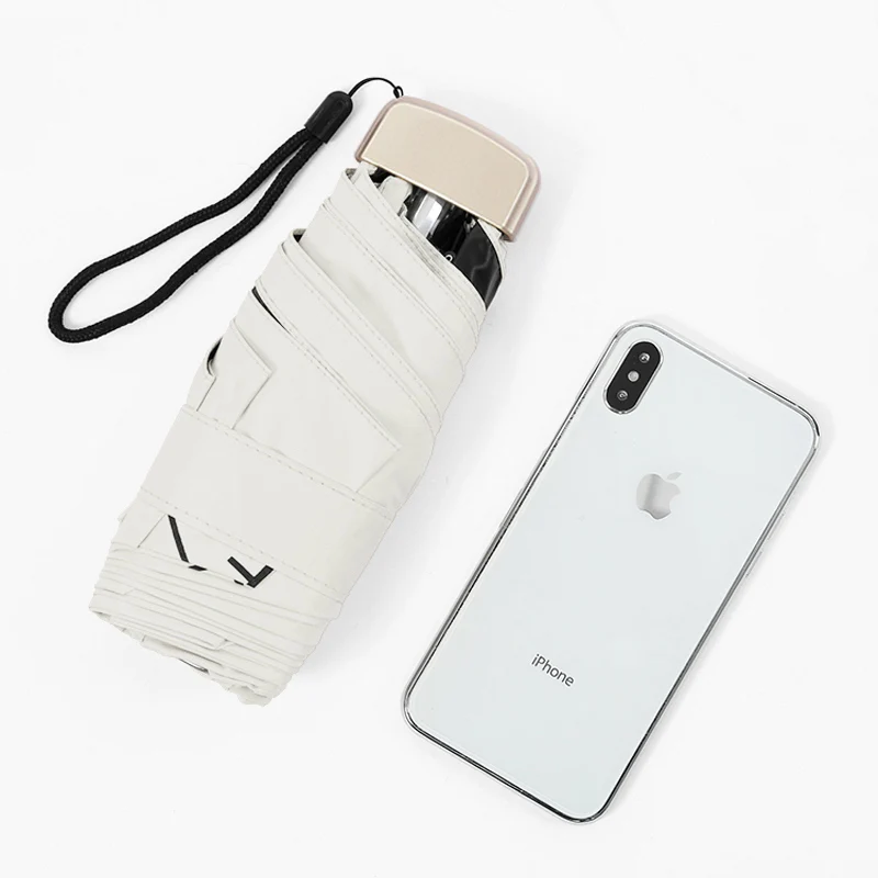 

Hot Selling Mini Pocket White 5 fold Umbrella Portable Cell Phone Flat Handle Umbrella Small Custom Waterproof Bumbershoot, Customized color
